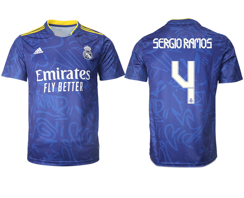 Cheap Men 2021-2022 Club Real Madrid away aaa version blue 4 Soccer Jersey